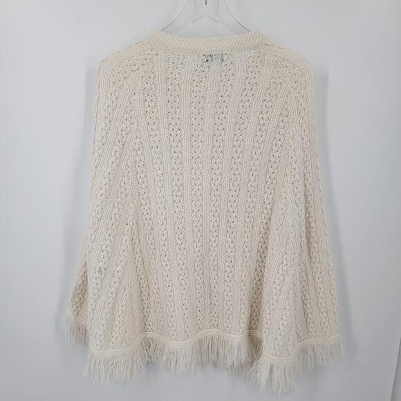 Glamour Knit Poncho Womens One Size Cream Button Up Arm Slits Boho Vintage - Picture 2 of 11